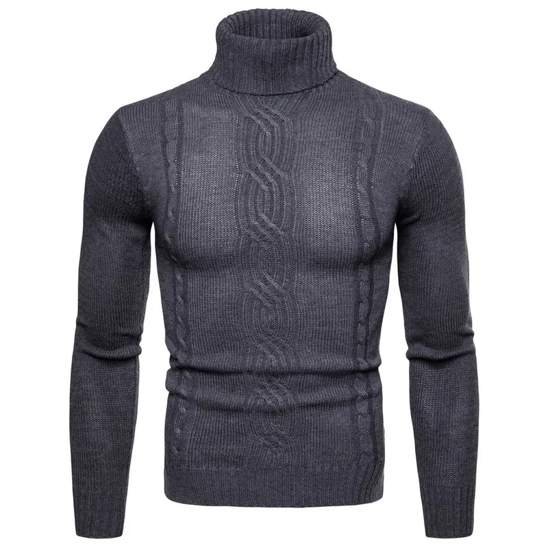 

Men's Top 2020 Autumn and Winter New Fashion Jacquard Sweater Pure Color British Simple Casual Pullover Turtleneck Sweater