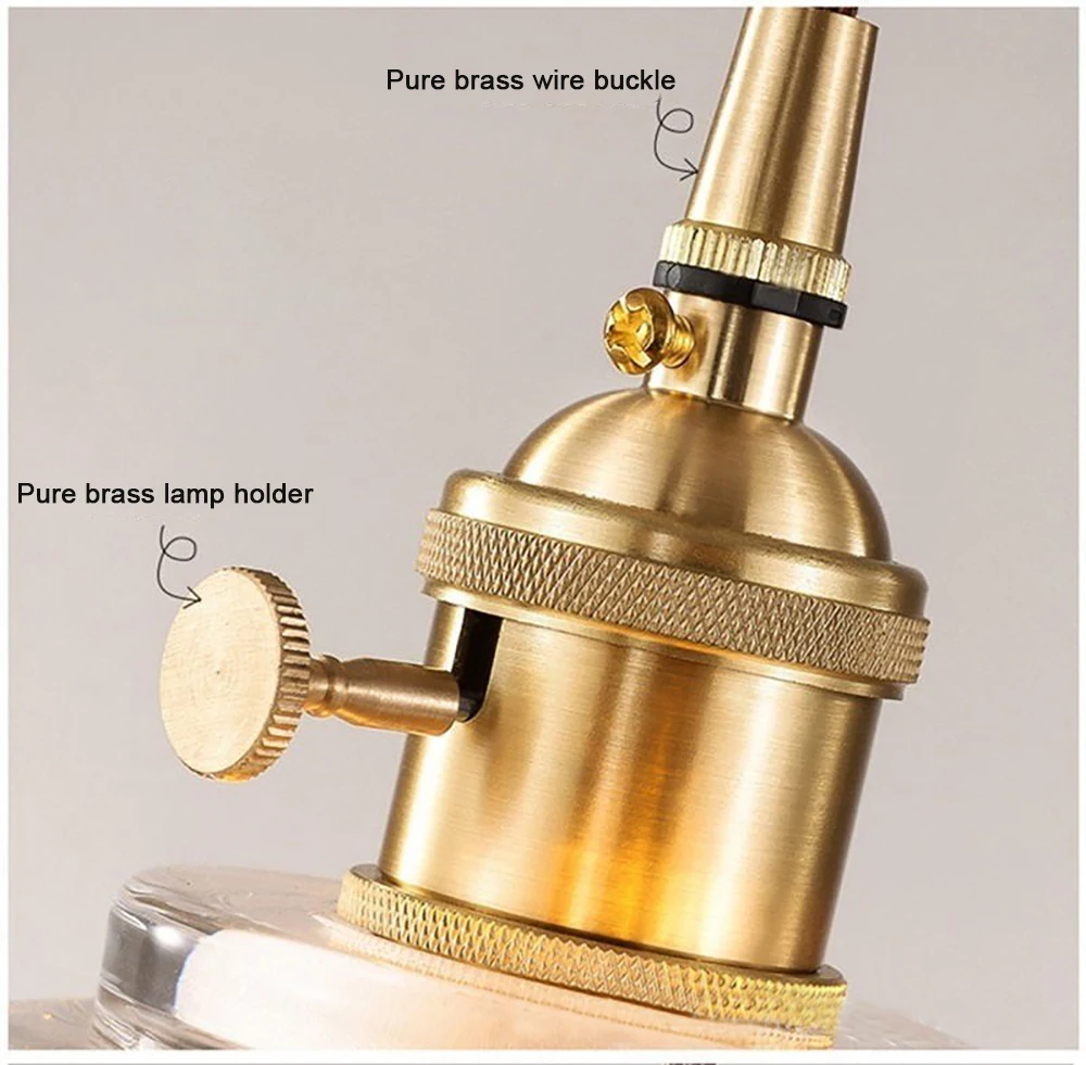 

Nordic Retro Brass Glass Chandelier Simple Iron Modern Study Balcony Crystal Lamp Living Room Aisle Porch Corridor Pendant Light