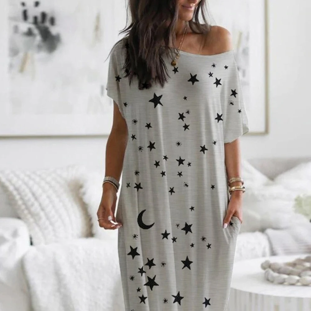 Женское повседневное Длинное свободное платье с коротким рукавом принтом в виде