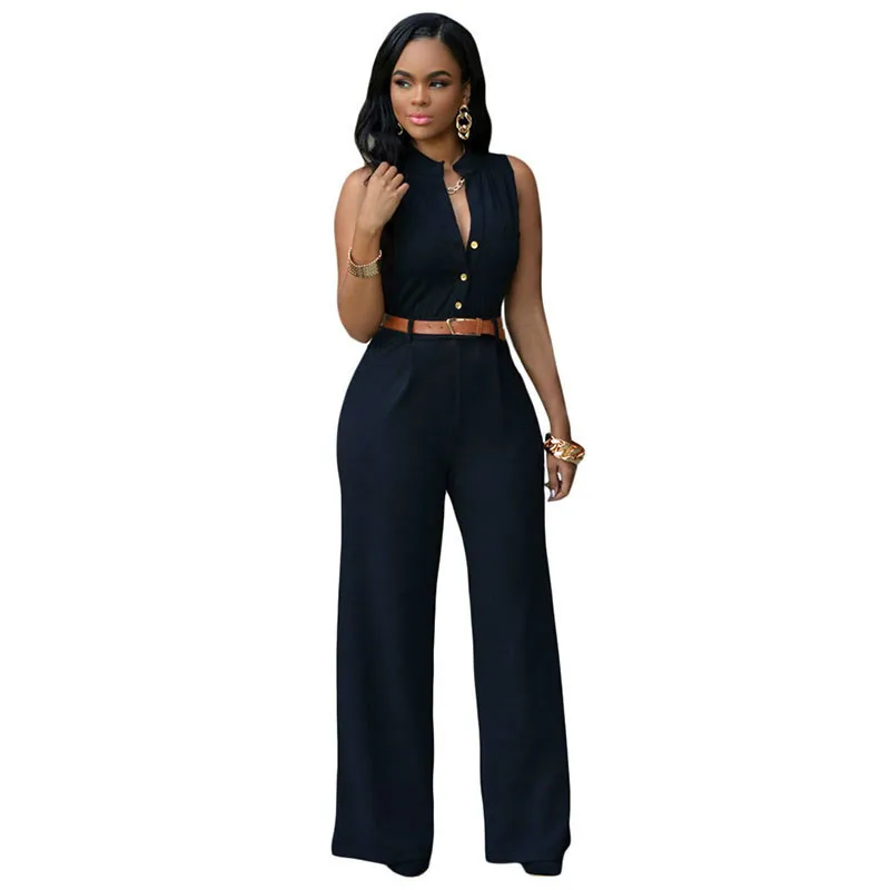 

Top Selling 7 Colors Rompers Summer Overalls Sleeveless Belted Wide Leg Playsuits long Jumpsuit for women