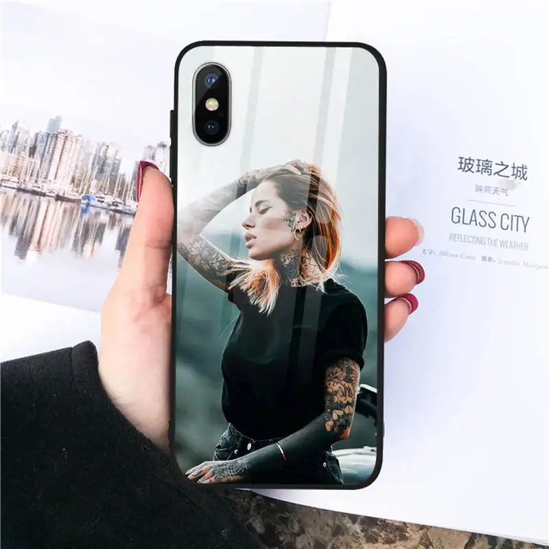 

Sexy Sleeve Tattoo Girl Phone Case Tempered glass For iphone 11 12 PRO MAX X XS XR 5C 6 6S 7 8 plus
