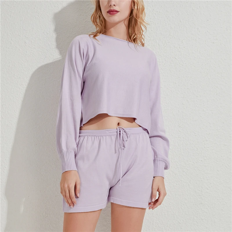 

2020 Summer Women O Neck Puff Sleeve T Shirt Set And Shorts Ladies Casual Solid Color Loose Two Piece Set For Female Clothing