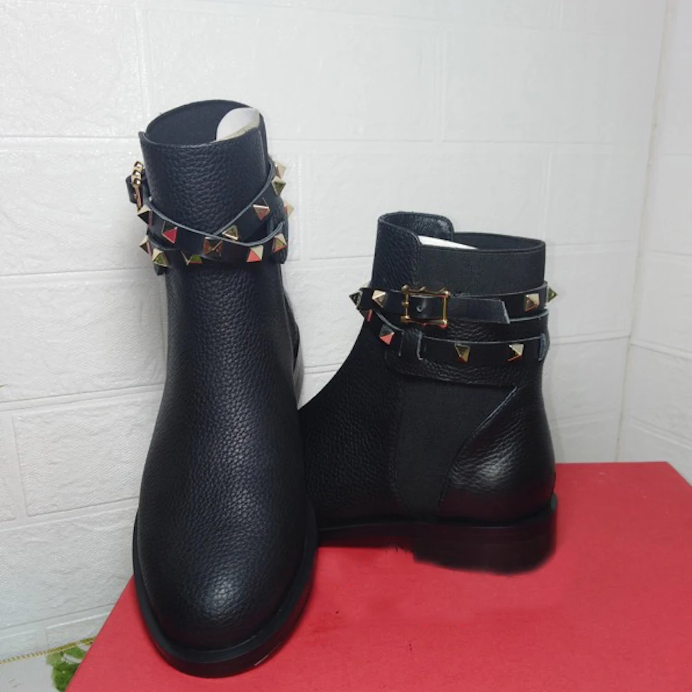 Женские ботинки ботильоны из натуральной кожи зимняя женская обувь с заклепками