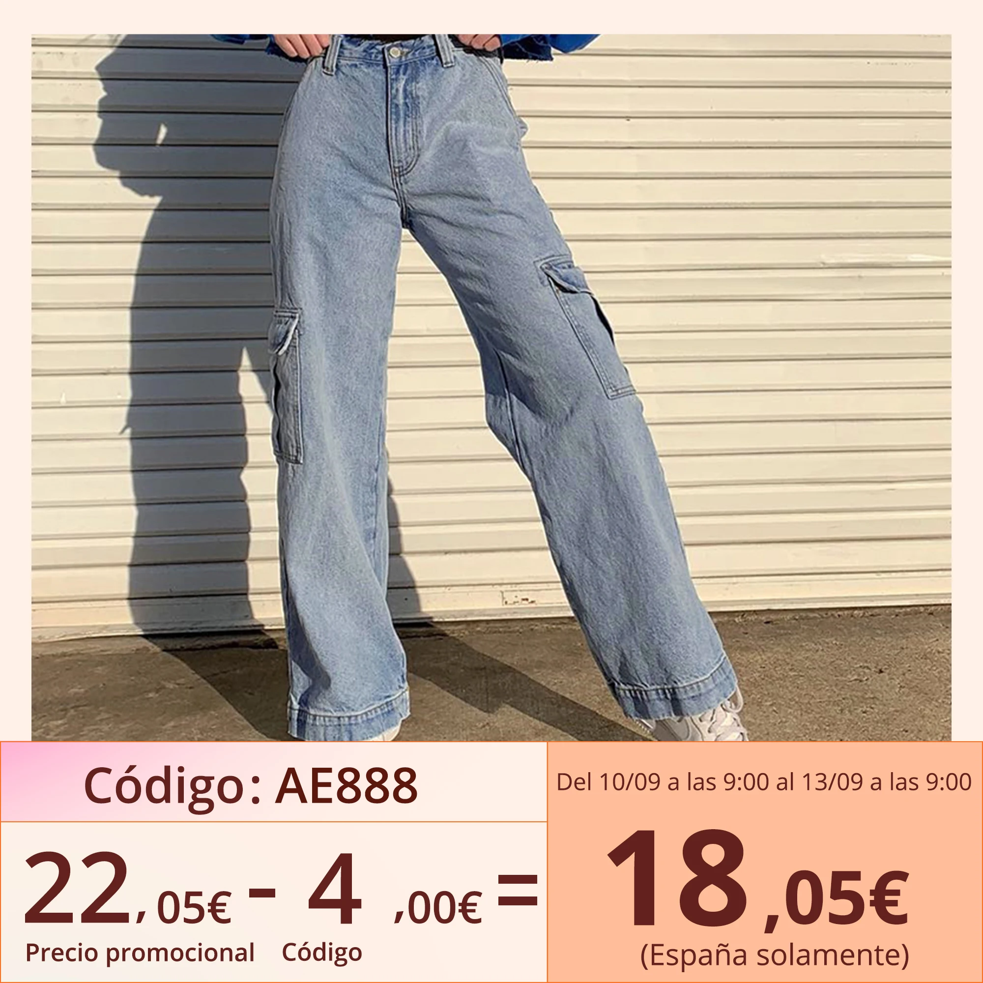 

Weekeep Pockets Patchwork High Waist Jeans Women Streetwear Straight Jean Femme Blue 100% Cotton Cargo Pants