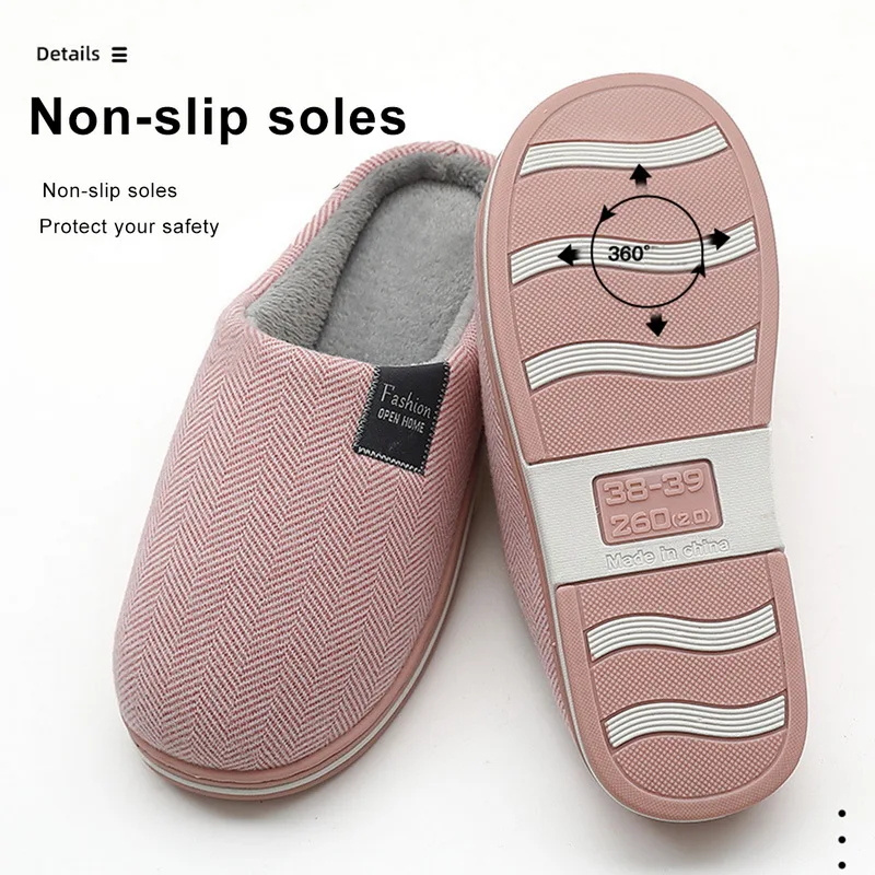 

Men's Slipper Solid Color Autumn And Winter Home Slipper For Women Warm Indoor Beadroom Slides Men Stripe Cotton Slippers