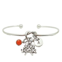 love to ski retro creative initial letter monogram birthstone adjustable bracelet fashion jewelry women gift pendant