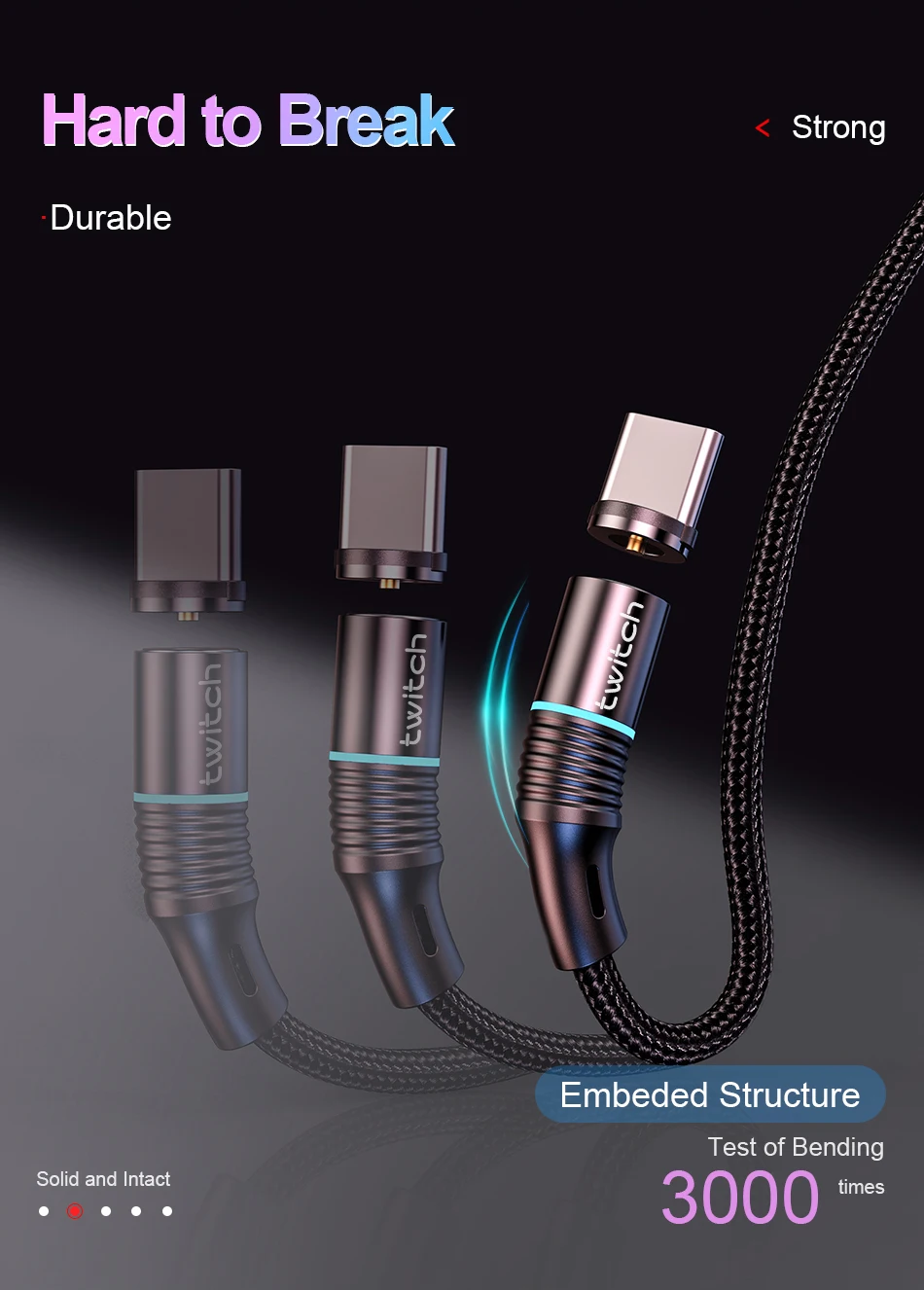 Магнитный кабель Twitch usb type-C кабель для samsung S10 huawei Xiaomi Быстрая зарядка type-C зарядный провод USB C магнит