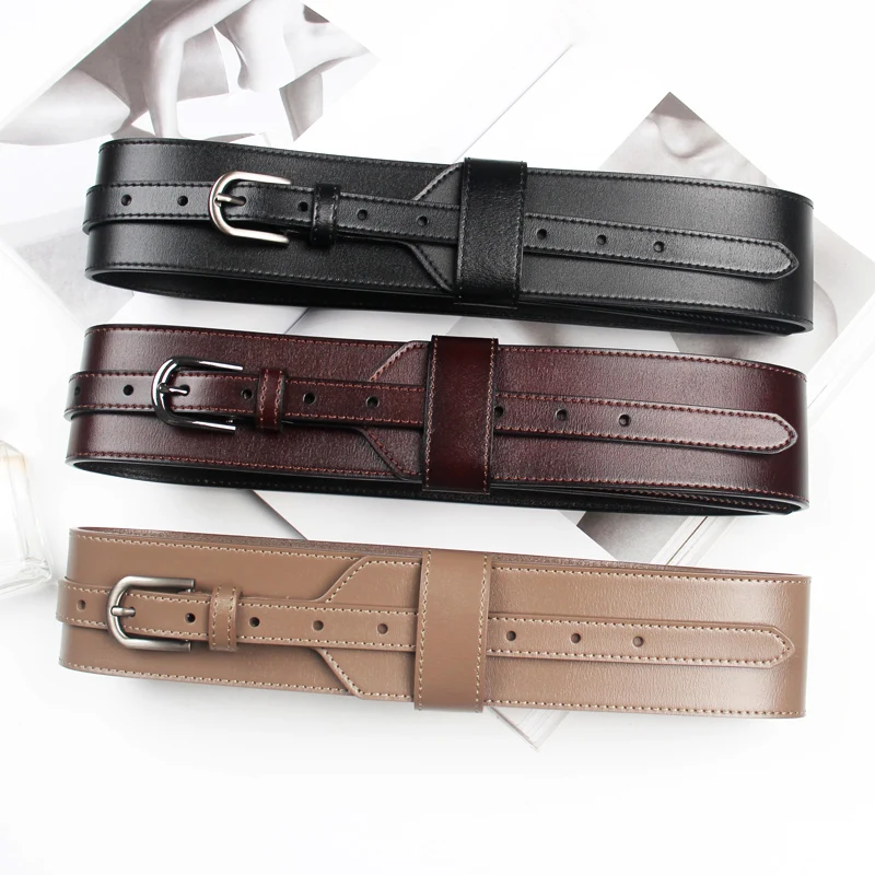 

2020 New Designer Women's Wide Black Brown Genuine Leather Belt Body Harness Belts for Women Luxury Designer Brand Waistband