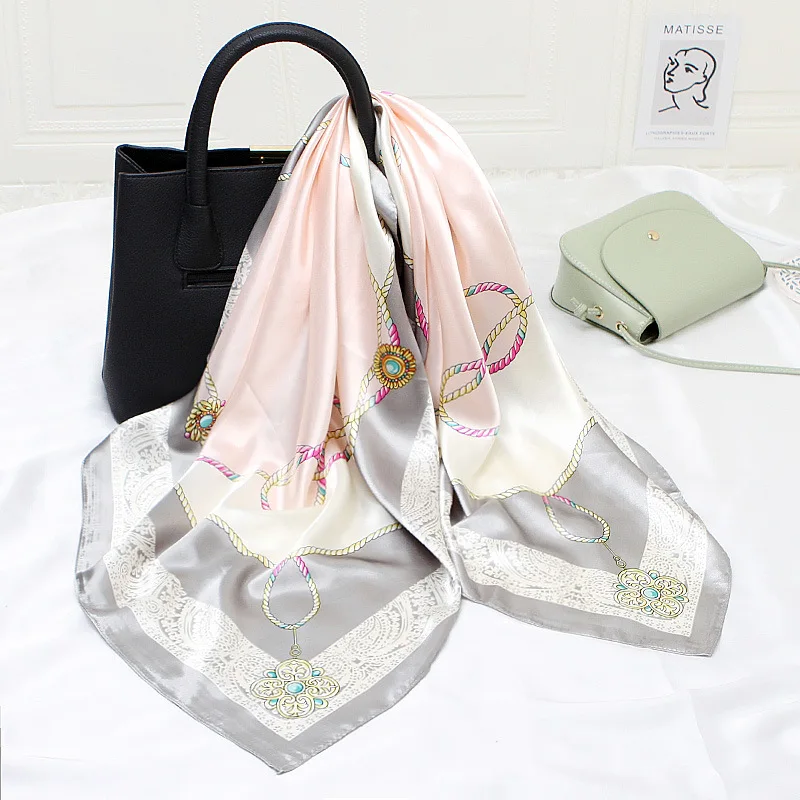 Модный шарф для волос для женщин Керчиф Печать шелка атласа хиджаб шарфы 90см*90см Квадратные платки носовые платки Шарфы для дам.