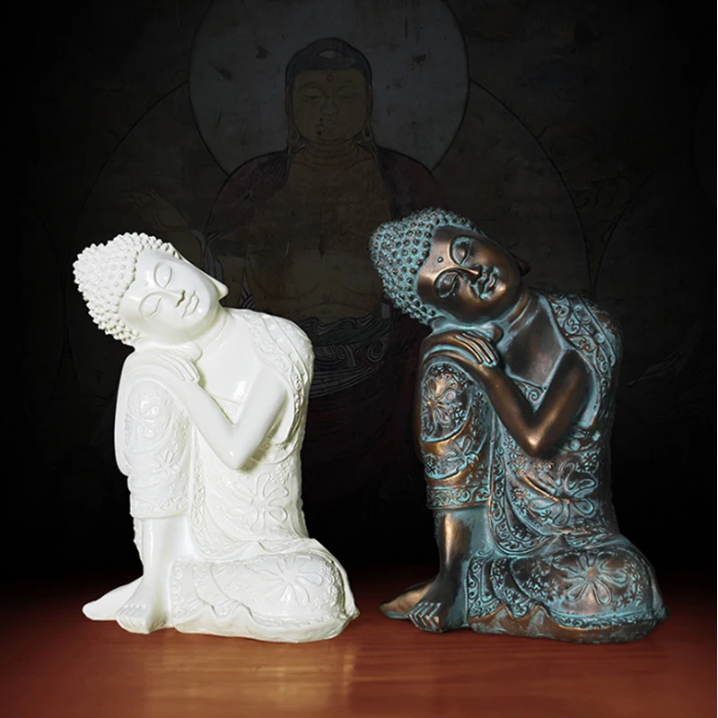 

23cm Resin Zen White Sleeping Buddha Shakyamuni Figure Statue Crafts Living Room Decor Creative Character Decoration Gift