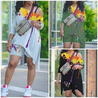 sexy positioning ink splash printing outfits women two piece suit with loose casual tracksuits fashion streetwear set summer
