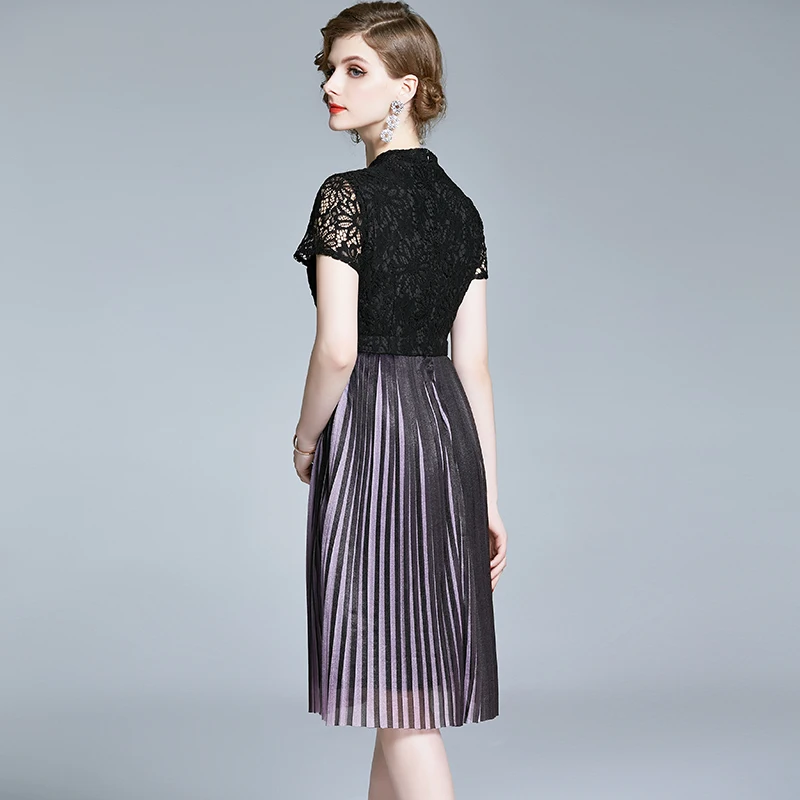 

Appliques Square Collar Lace Sexy Dress Regular Casual Above Knee, Mini Pleated Dresses Women Party Summer Short Sleeve Dresses