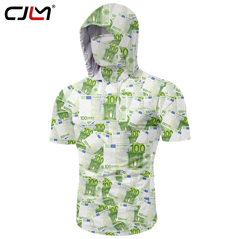 

Повседневный мужской костюм CJLM с 3D принтом, крутая Мужская футболка с принтом банкноты, Мужская футболка оверсайз в стиле хип-хоп с капюшоно...