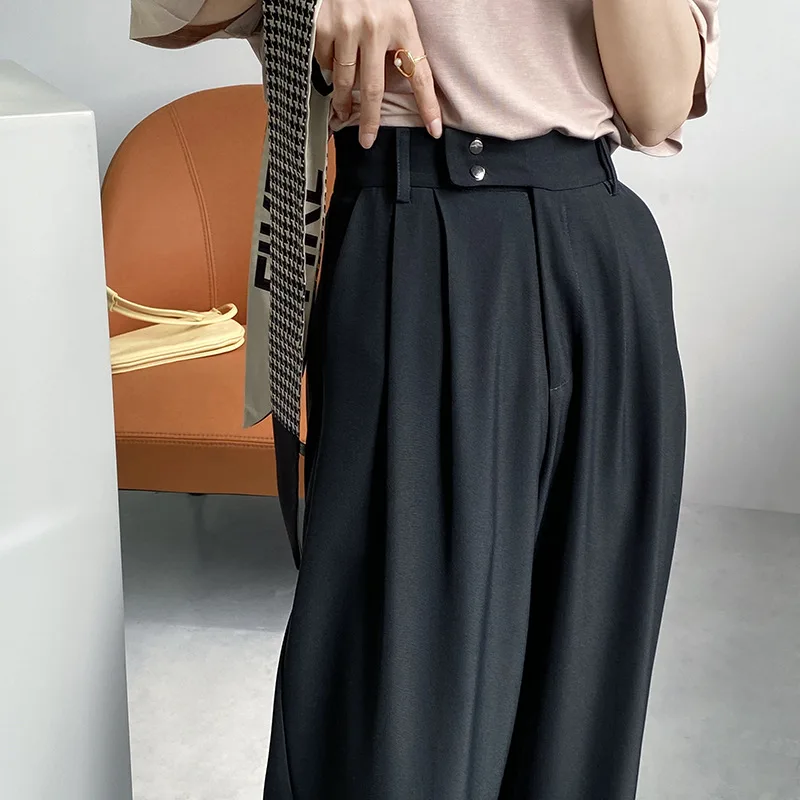 

Korean Style High Waist Wide Leg Women Pants 2021 Spring Summer New Loose Straight Long Pants Simple Casual Solid Female Pants