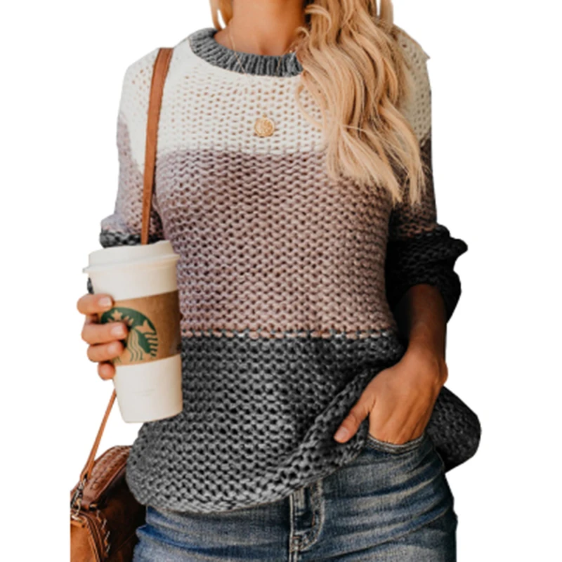 

New Autumn and Winter Women's Fashion Patchwork Hooded Sweaters O-Neck full Knitted Sweaters Casual Pullovers Tops for women