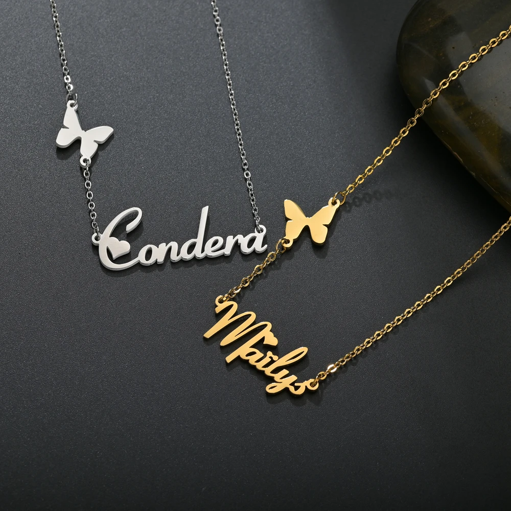 

Customed English Name Nacklace Personalized Customed Necklace Stainless Steel Charm Name Jewelry Butterfly Snow Letter Necklace