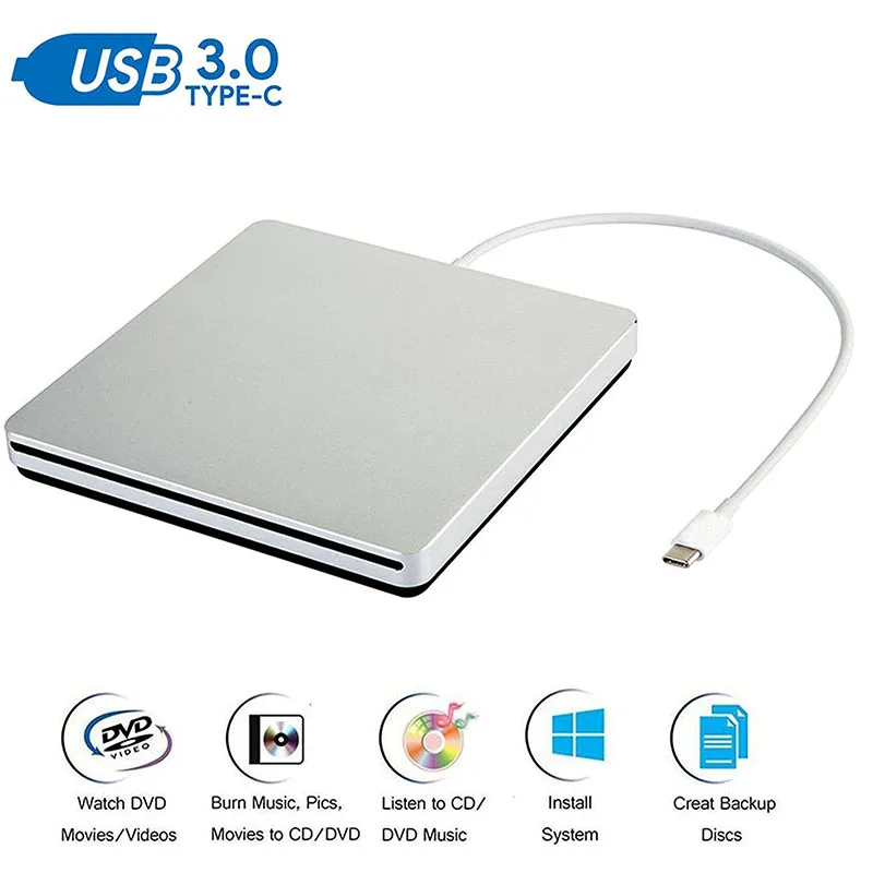 

External DVD Burner Drive Type-C Optical Disc Drive Slim Slot-in CD/DVD +/- RW Burner USB C Superdrive for Mac/Window