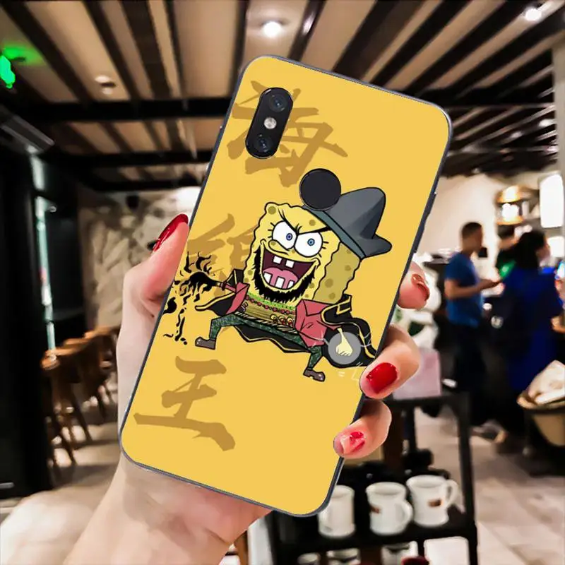 

YNDFCNB Sponge King Phone Case for Redmi 9A 8A 7 6 6A Note 9 8 8T Pro Max Redmi 9 K20 K30 Pro Black Silicone Soft TPU Case