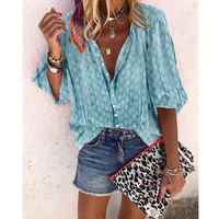 womens summer multi color womens shirt with sleeves casual lapel loose cardigan single breasted plus size chiffon shirt