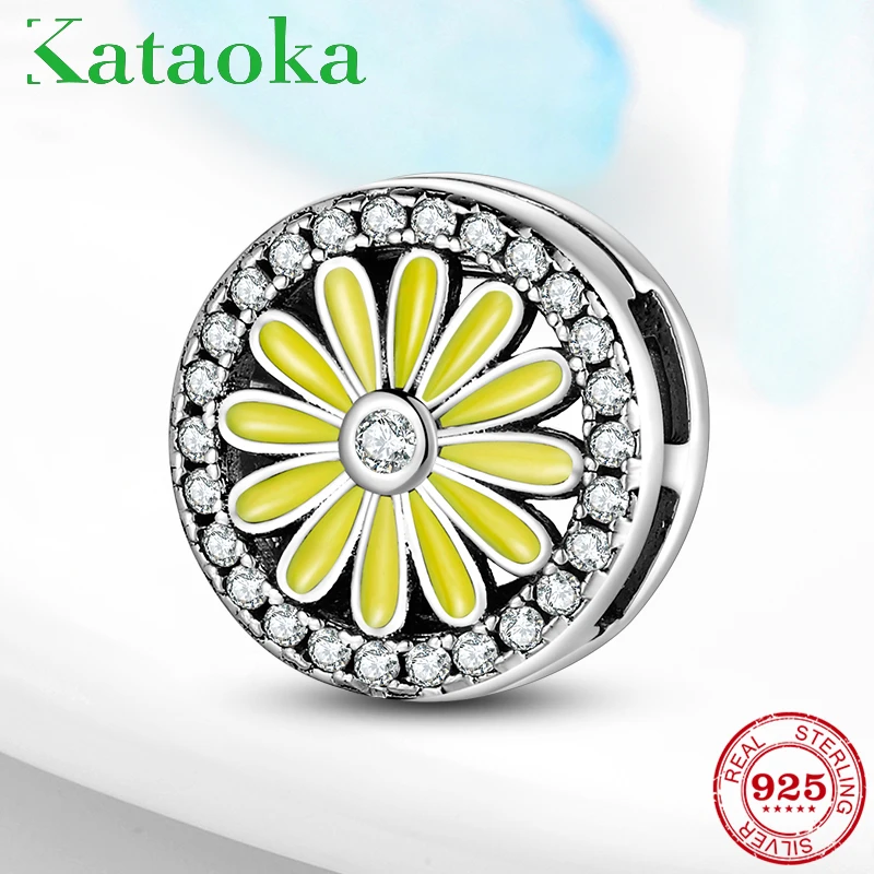 Daisy flowers 925 Sterling Silver zircon Clip Beads clips beads for jewelry making fit reflexions charm Bracelet | Украшения и