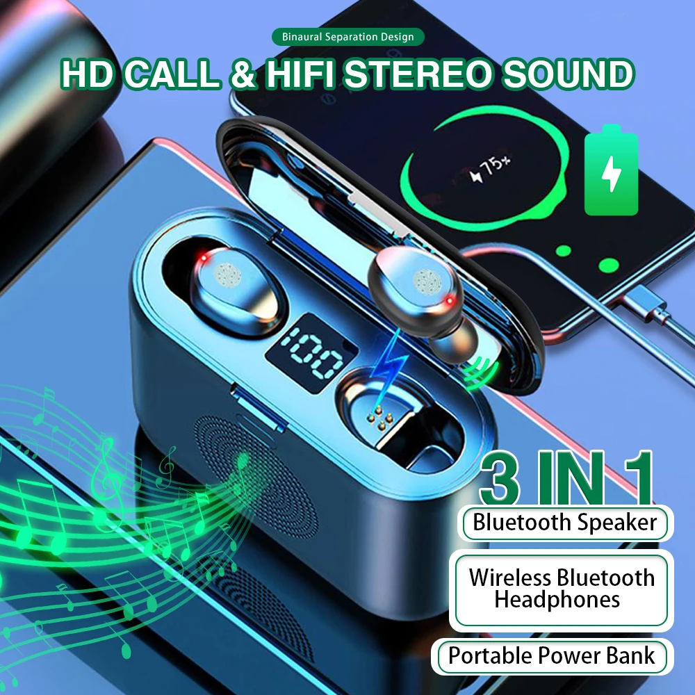 3 в 1 2000 мА/ч bluetooth наушники беспроводные Мощность банк динамик HIFI вкладыши tws с