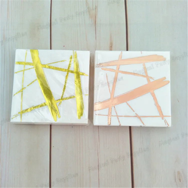 

Free Shipping 100pcs Dinner Napkins Black Gold Foil Stripes Luncheon Napkins Golden Wedding Birthday Baby Shower Party Supplies