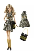 16 fashion leopard v neck sleeveless backless dresses for barbie doll clothes outfits handbag 16 bjd accessories kids toy
