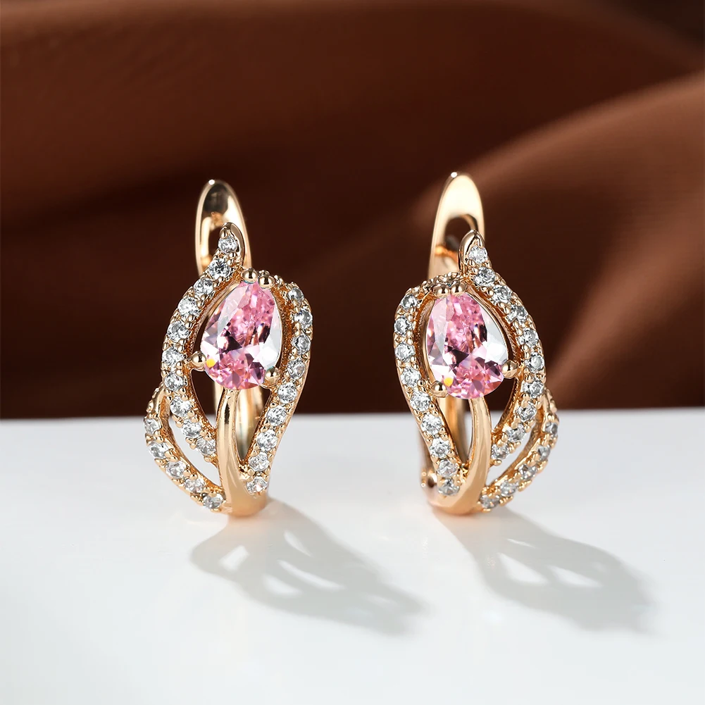 

Dainty Hollow Pink Rose Flower Hoop Earrings for Women 14K Gold Charming Ear Buckle Eardrop Bridal Wedding Earrings Jewelry