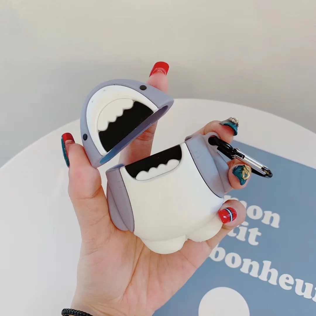 С изображением акулы из мультфильма Забавный чехол для AirPods Pro Чехол с милой Защита силиконовый чехол для IPad Air накладки 1/2 чехол Bluetooth наушники чехол fundas