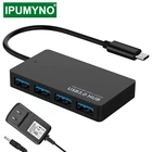 USB C HUB Multi 3,0 Для MacBook Pro Air компьютера ПК ноутбука аксессуары Type-C 3,1 разветвитель 4 порта Otg Hab с адаптером питания