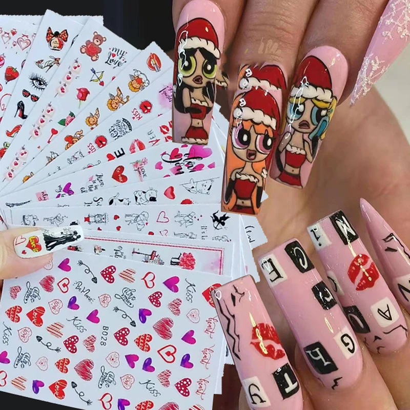 12 шт./лот наклейки для ногтей в форме сердца 3D Роскошные дизайнерские на День