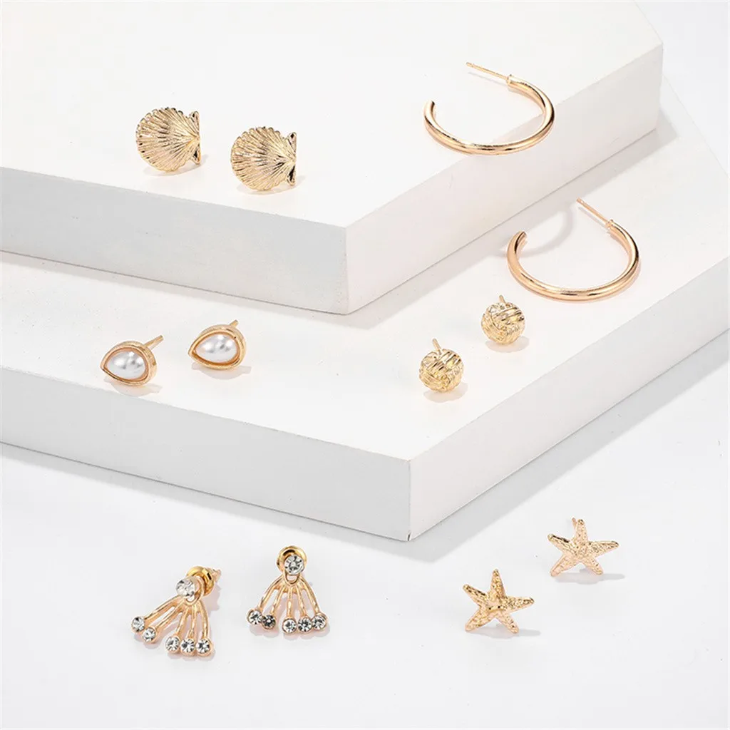 6 пар/компл. жемчужная раковина Морская звезда серьги наборы для Новинки женщин