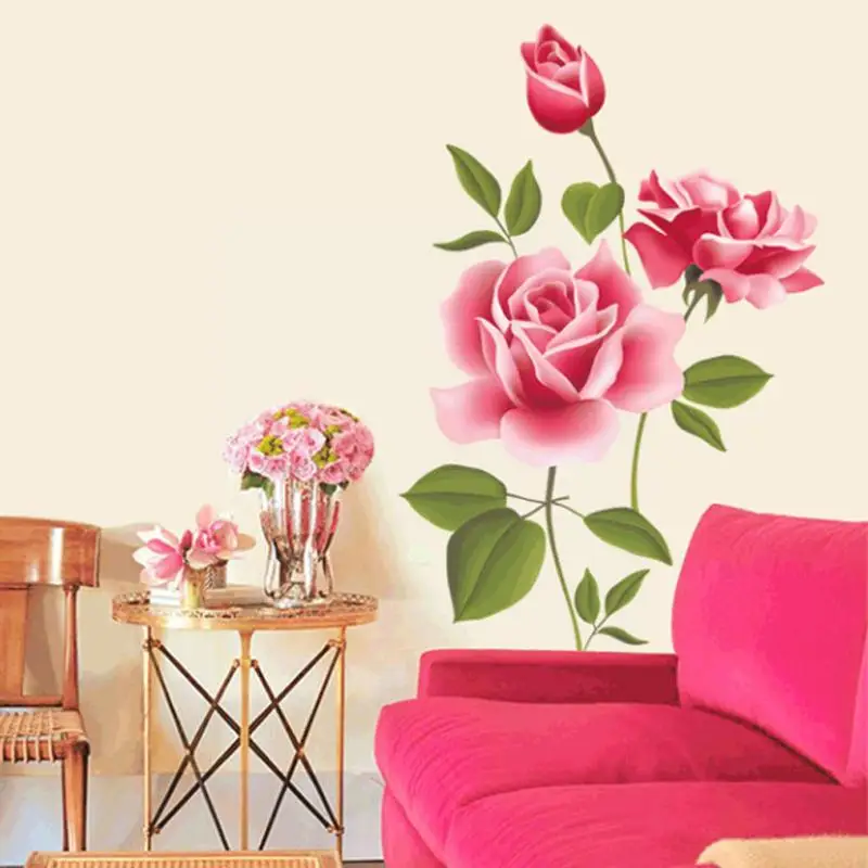 

Romantic Rose Flower Love 3d Wall Sticker Home Decor Room Living Gift Decals Flower Shop Decor Day Mother's Bedroom Kitchen Q1Y9