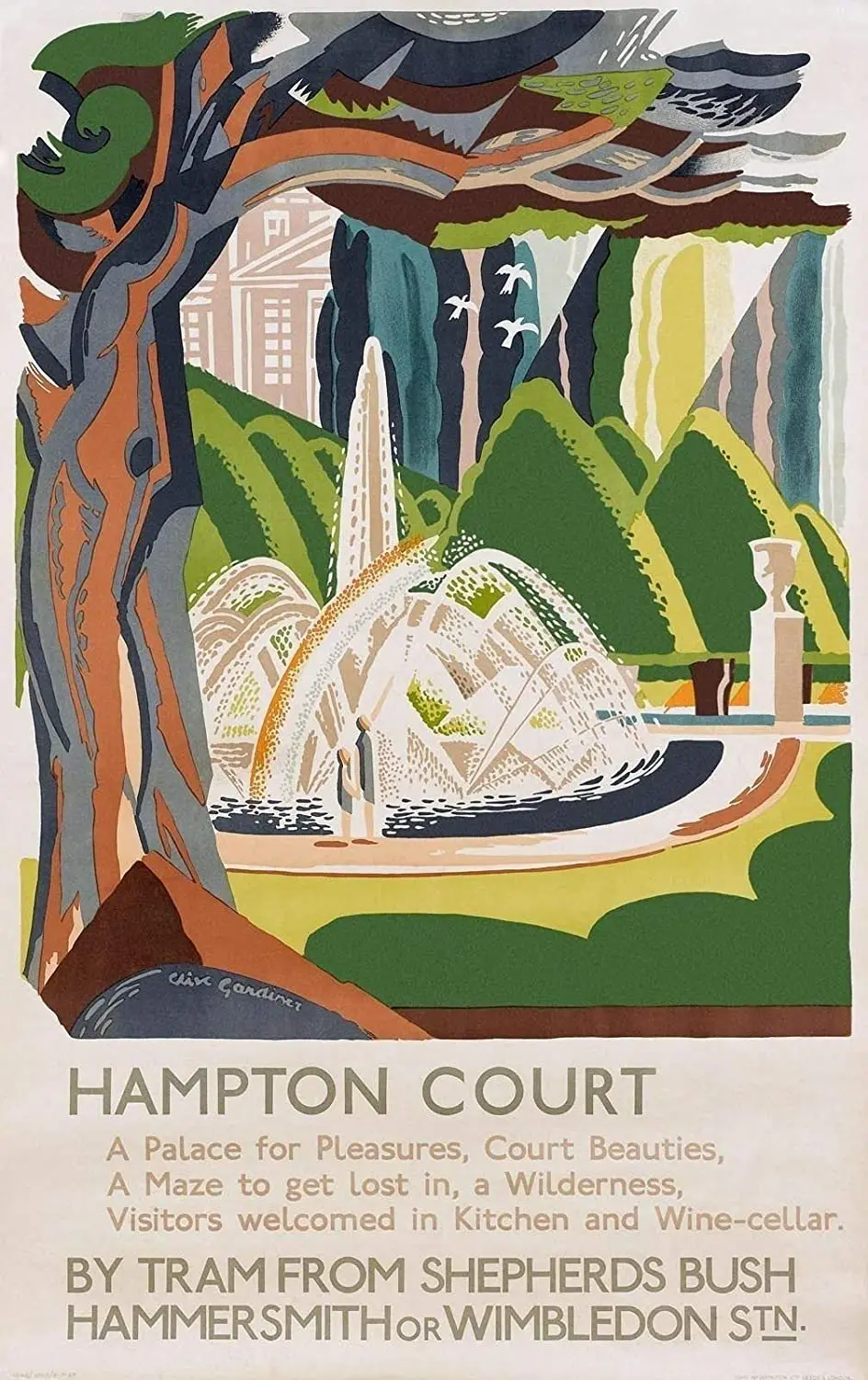 

Metal Sign Hampton Court Landscape Art Drawing Tin Sign Family Bedroom Living Room Wall Decoration Retro Metal Sign 8X12