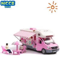 nicce 136 holiday camper model car metal model sound and light pull back for kids 4 doors opened cars miniature bus toy a348