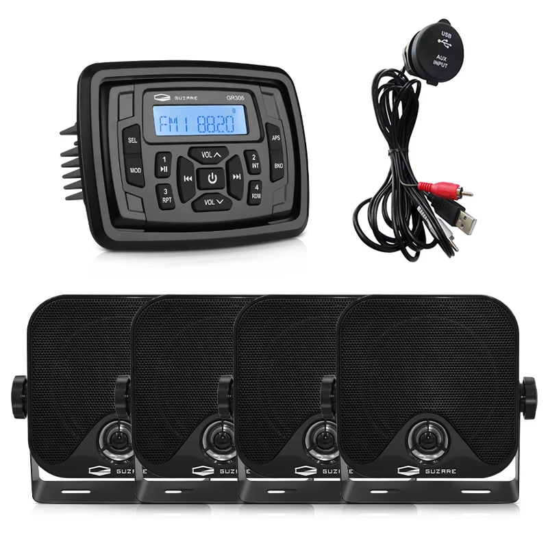 Car Mp3 Player For Rv Utv Pool+4inch Marine Speakers+boat Usb Cable