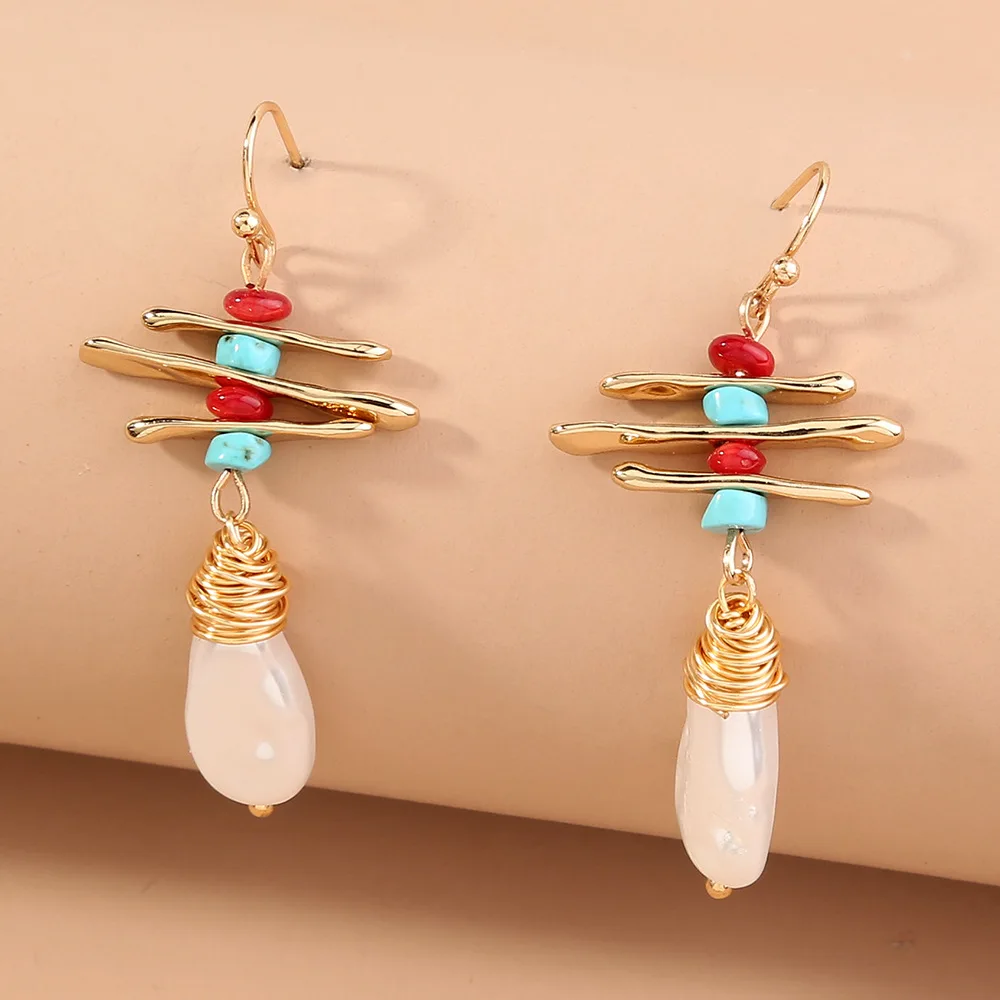 Новые богемные винтажные металлические висячие серьги подвески с жемчугом