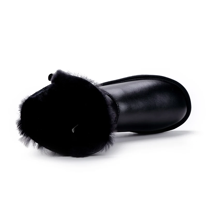 Top Quality 100% Genuine Cowhide Leather Snow Boots Natural Fur Botas Mujer Winter Real Wool Shoes For Women
