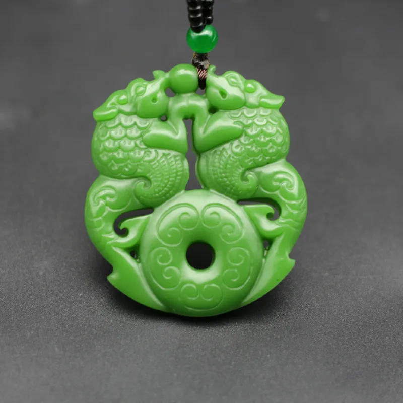 Ожерелье с подвеской из натурального зеленого нефрита Pixiu китайская