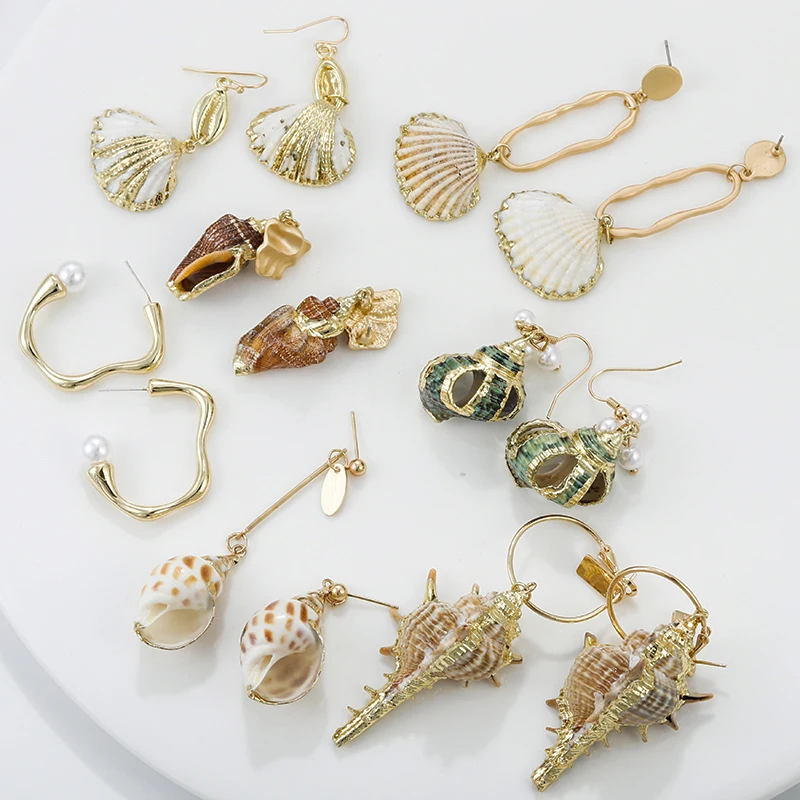 AMORCOME Мода нерегулярная оболочка висячие серьги в богемном стиле раковины