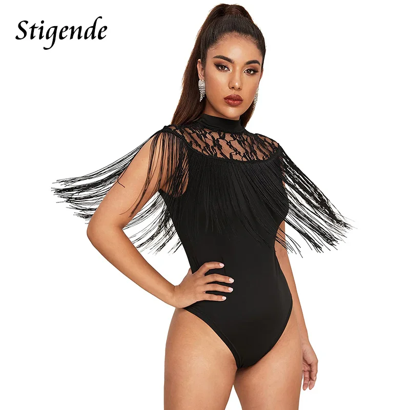 Stigende летнее Боди без рукавов с бахромой кисточками женское Сетчатое лоскутное