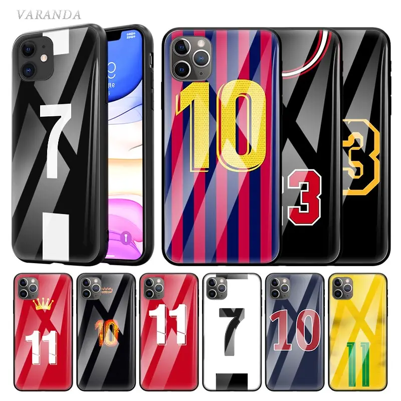 Футбольный номер 7 10 стеклянный чехол для Apple iPhone 12 11 Pro X XS Max XR 8 6 6S Plus закаленное