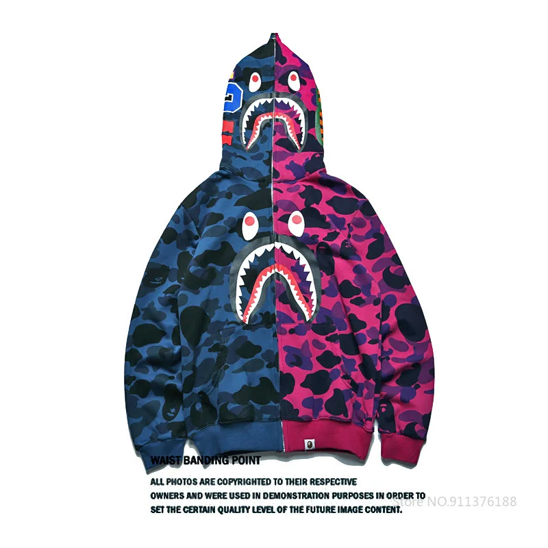 

Sweatshirts Stitching CardigansLong Sleeve Bape Shark Hoodie Jacket Streetwear Clothing for Men and Women