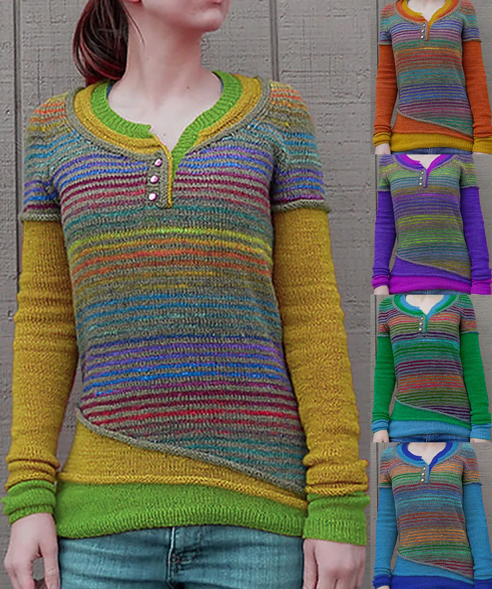 Женский полосатый вязаный свитер Осенний пуловер с длинным рукавом Pacthwork