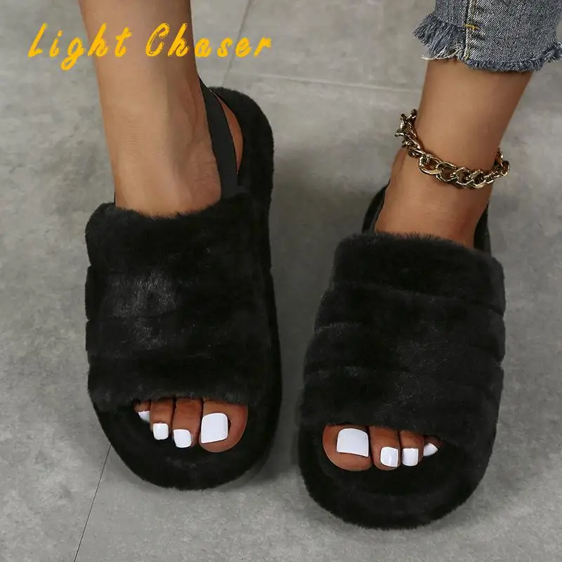 Winter Women's Shoes Thick-soled Hairy Slippers Women's Autumn New Casual Flat-bottomed Outdoor Soft-soled Warm Women's Slippers