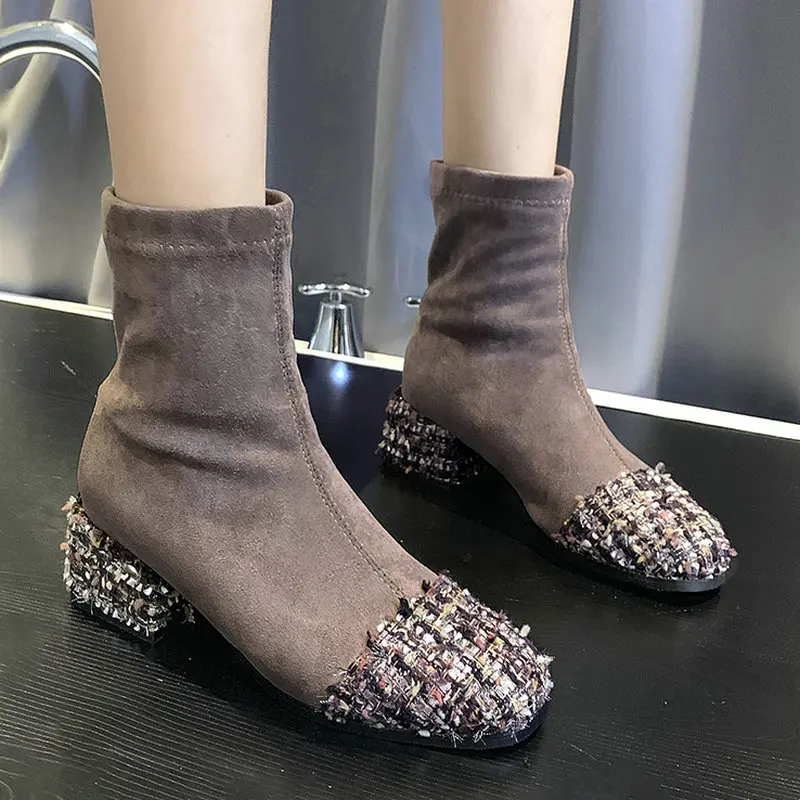 2020 г. новые ботильоны в ретро стиле женская зимняя обувь из мягкой замши женские