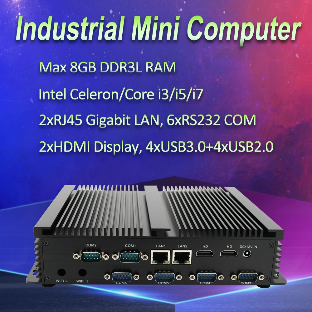 EGLOBAL 2 LAN HD MI 6 COM прочный ПК GK безвентиляторный промышленный мини компьютер Celeron i3 I5