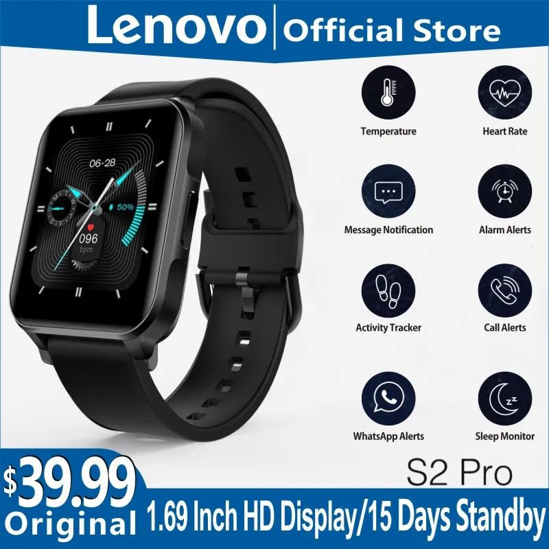 Monitor de Freqüência Monitoramento do Sono hd à Prova Lenovo Smartver 1.69 hd Tela Dwaterproof Água Temperatura Cardíaca Fitness Versão Global 2021 s2 Pro