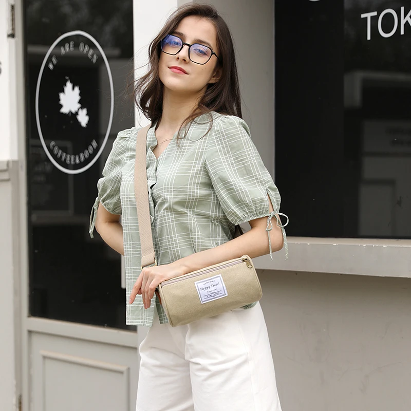 

Fashion Barrel-shapedWomen Canvas VintageCrossbodyBag Exqusite RoundMessengerTop Handle Bags HighQualityShoulderBag