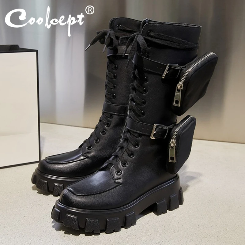 Coolcept/Новинка Красивые женские сапоги до середины икры Женская зимняя обувь из